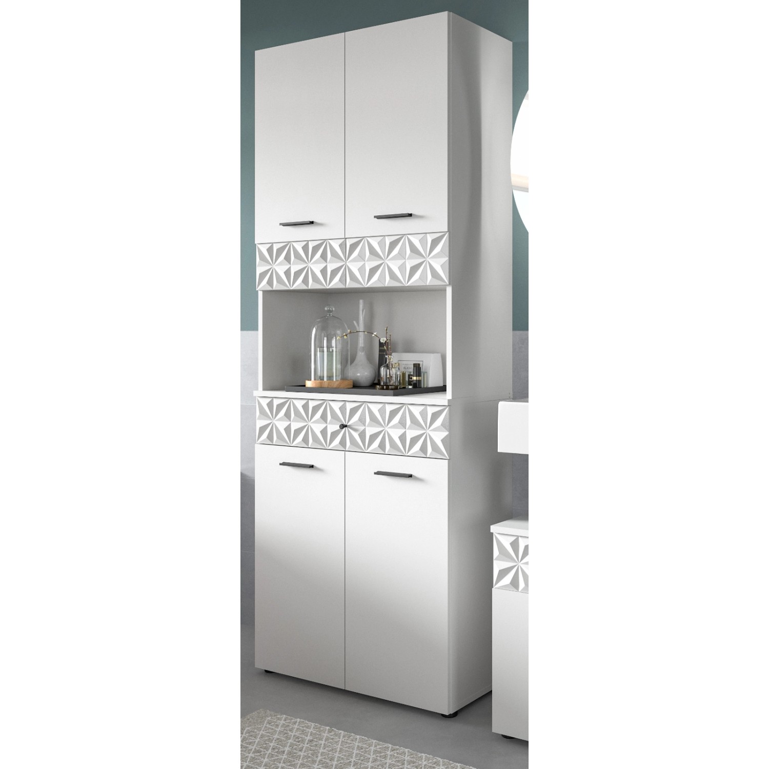 Inn.Furn Badezimmer Hochschrank in Weiß Hochglanz 70 x 187 cm Relief günstig online kaufen