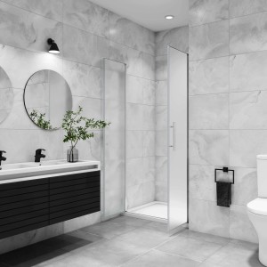 AICA Duschtür 90x195cm mit Milchglas, Schwingtür für Nische, chromfarbener Rahmen.