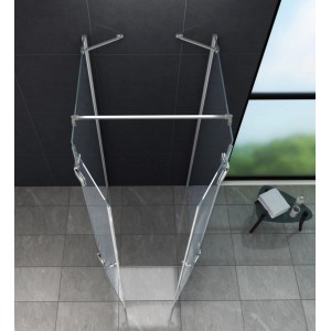 Glasdeals U Duschkabine AVILO 90x90x195 cm, rahmenlos, aus Klarglas mit silbernen Beschlägen.