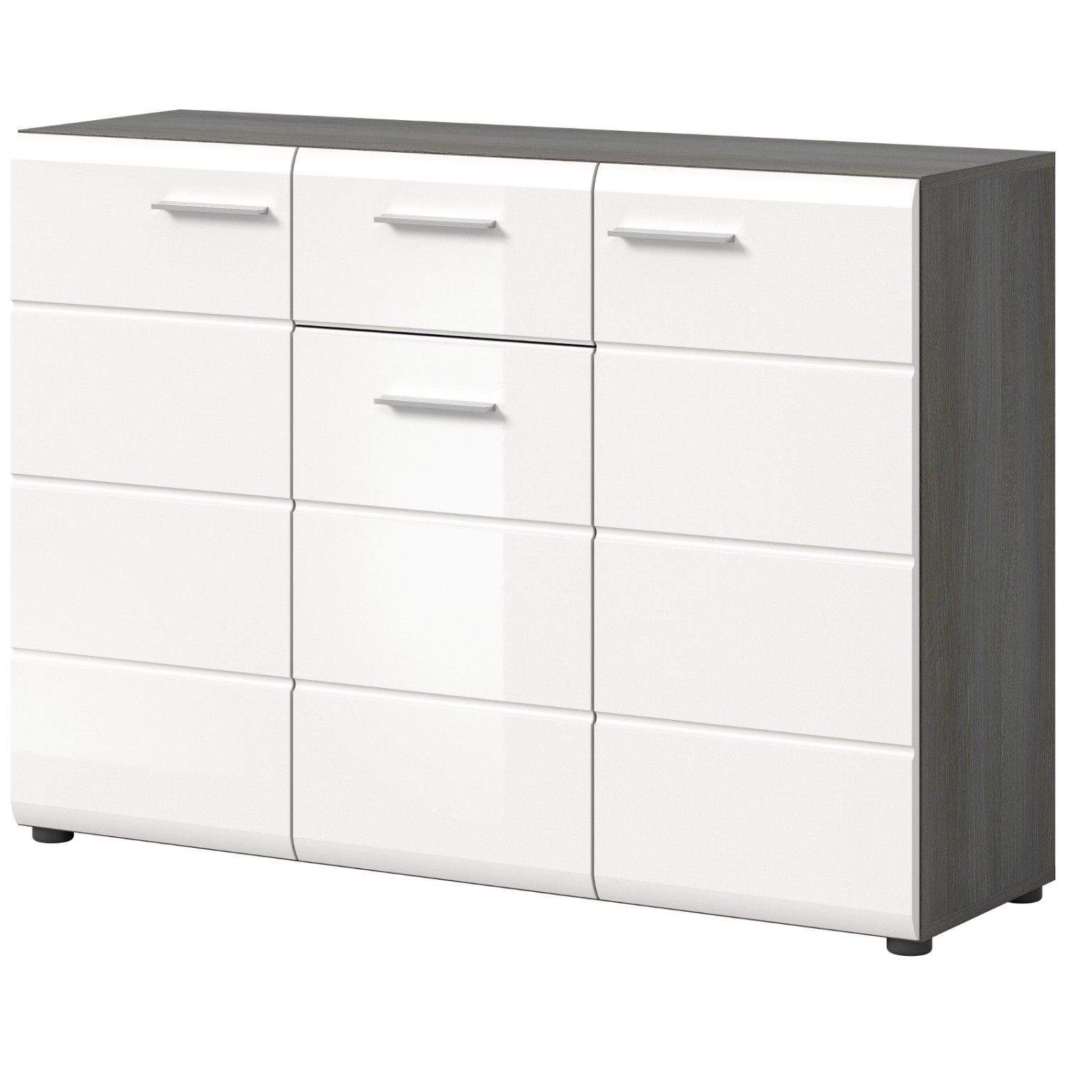 Inn.Furn Sideboard Weiß Hochglanz Grau 120 cm Viel Stauraum Rumba günstig online kaufen