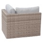 Detailansicht Lounge-Sessel Olea aus Polyrattan in Sand mit grauen Kissen, Teil des 5-teiligen Lounge-Sets.