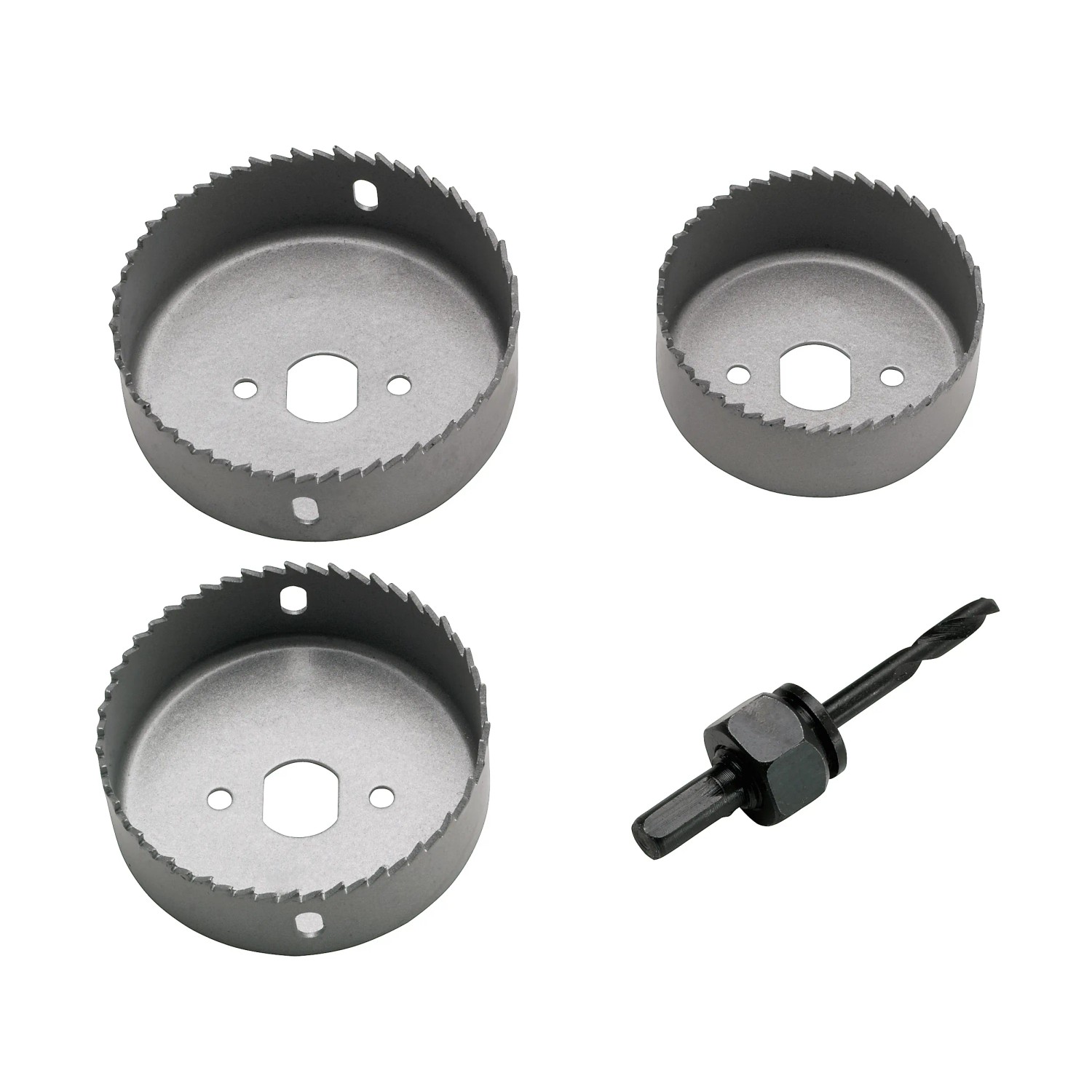 LUX Lochsäge-Set, 4-teilig, mit 3 Lochsägen und Aufnahmeschaft mit Zentrierbohrer.