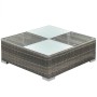 Quadratischer, grauer Rattan-Gartentisch mit Glasplatte, Teil des vidaXL Lounge-Sets.