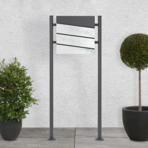 ML-Design Standbriefkasten in Anthrazit-Marmoroptik mit Zeitungsfach und 120cm Pfosten.