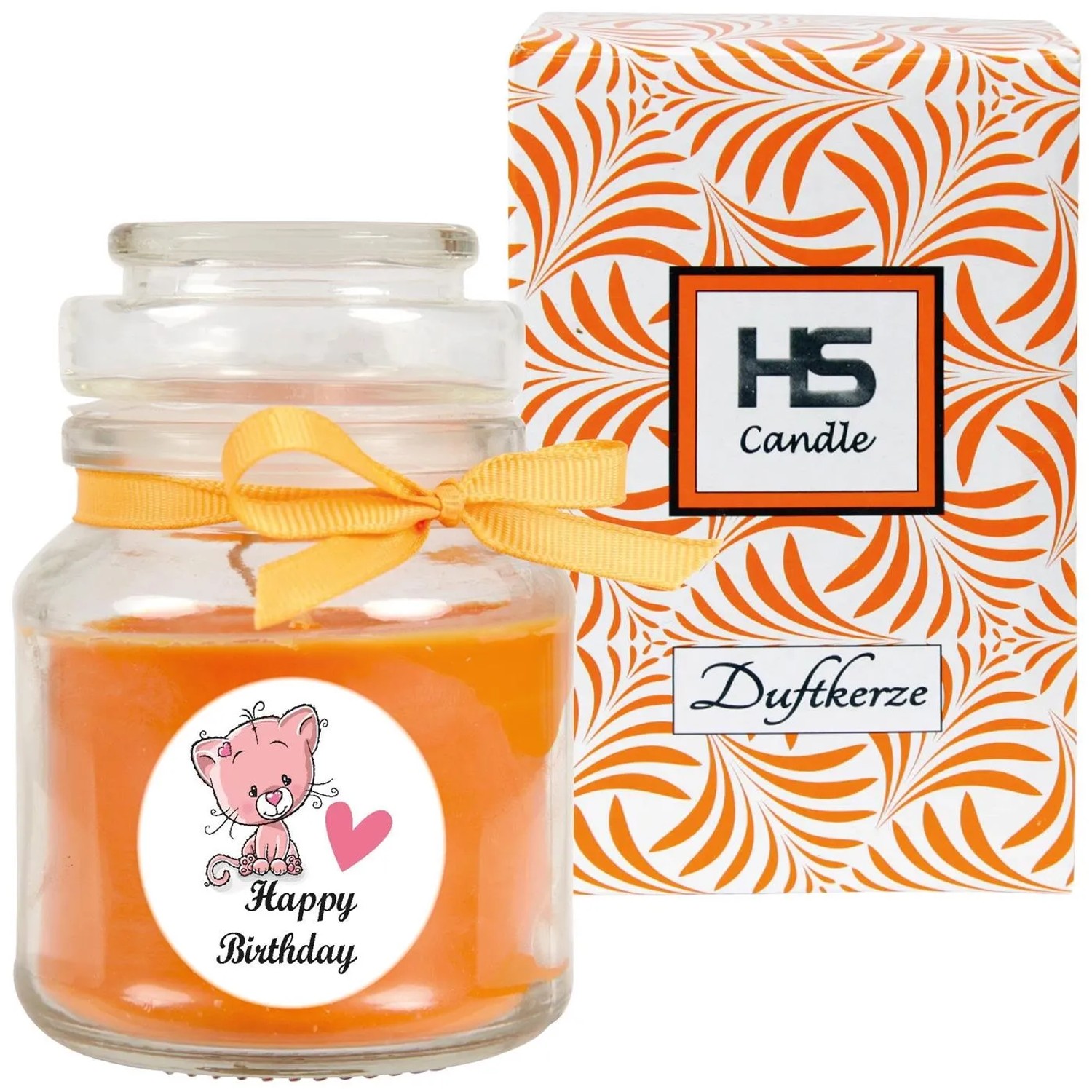 HS Candle Duftkerze Happy Birthday Honigmelone Katze im Glas mit Geschenkverpackung.