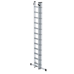 PROREGAL 3-teilige Sprossen-Schiebeleiter mit Traverse, 3x12 Sprossen. Aluminium Leiter für sicheren Stand.
