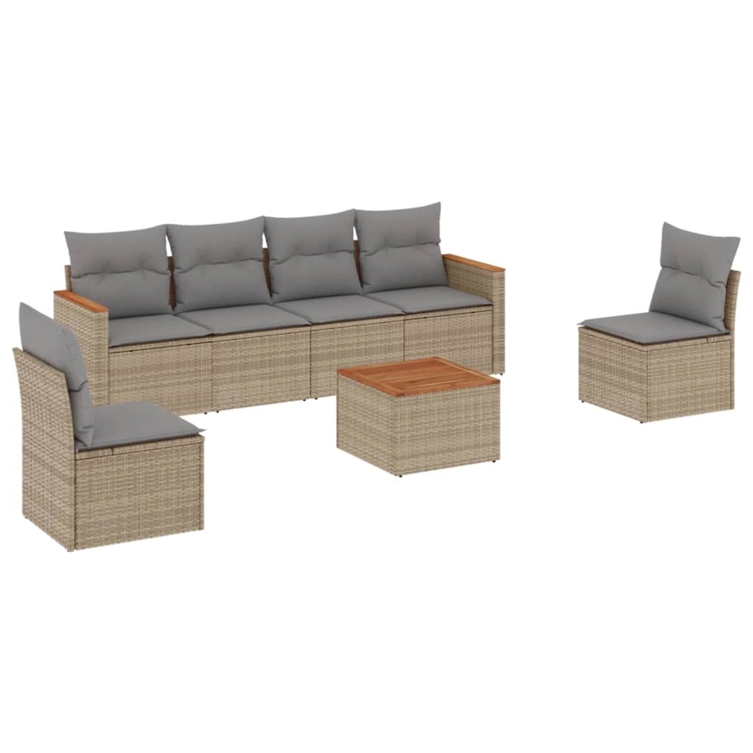 vidaXL 7-Tlg Garten-Sofagarnitur mit Kissen Beige Poly Rattan 3225870 günstig online kaufen