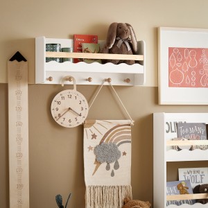 SoBuy Kindergarderobe KMB78-W mit Ablage, Haken und Bücherregal in Weiß.