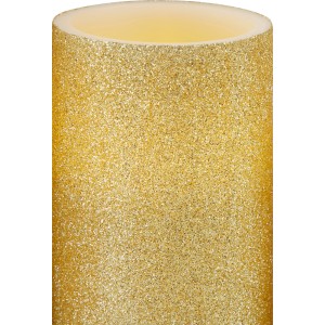 Goldfarbene LED-Kerze mit Glitzer für stimmungsvolle Deko im Innenbereich.