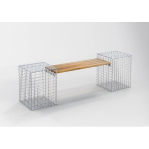 Gabiona 2-Gabionenbank mit Teakholz-Sitzfläche, 45x60x45 cm, Maschenweite 5x5 cm.