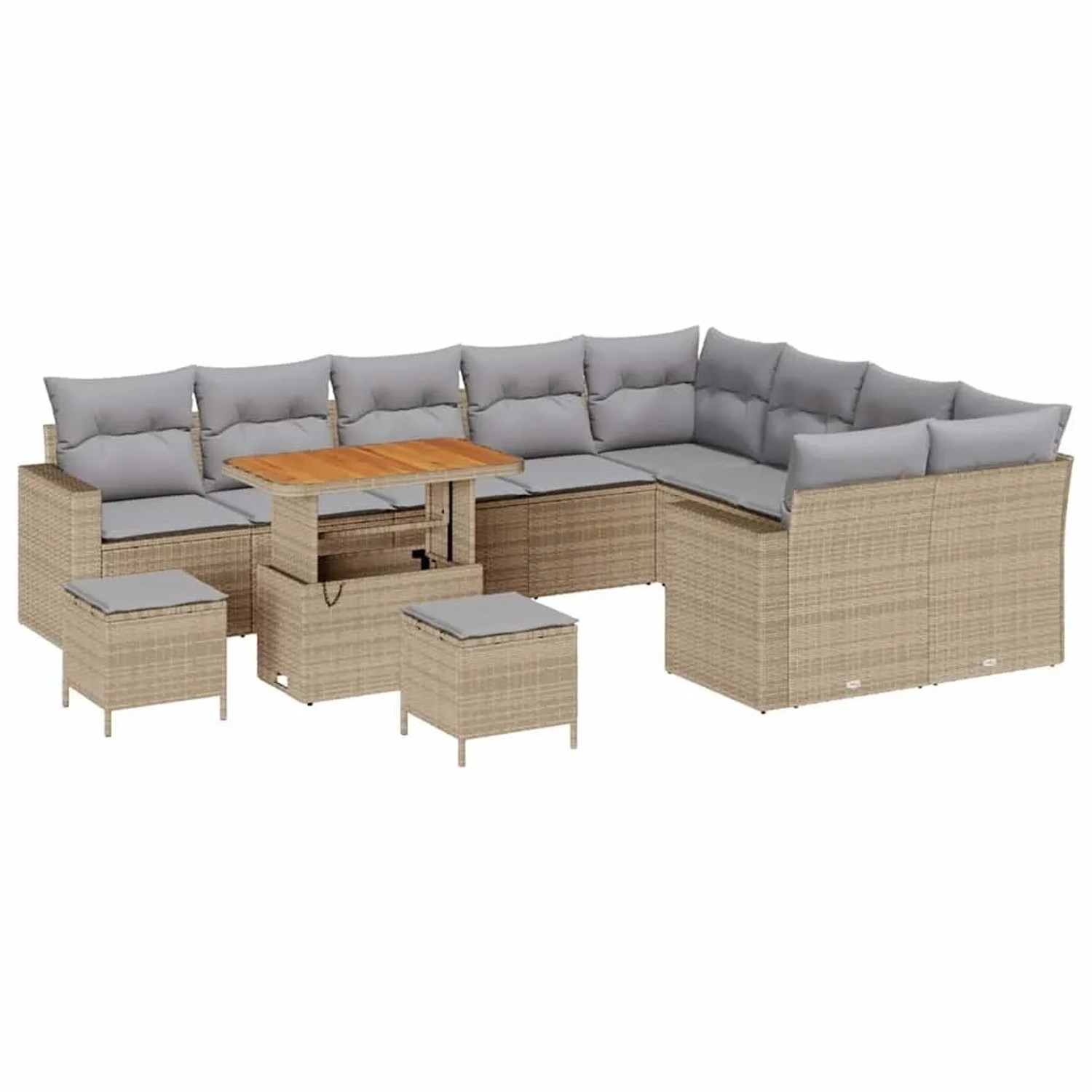 vidaXL Gartensofa-Set mit Kissen 13 Stk Beige und Hellgrau Poly-Rattan 3363607