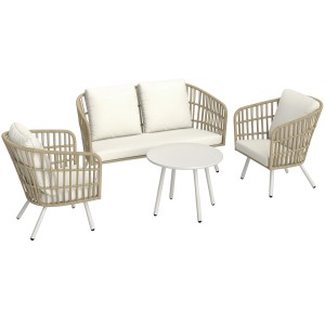 Outsunny Rattan Gartenmöbel-Set Stahl PE-Rattan 132L x 65B x 69H cm Khaki