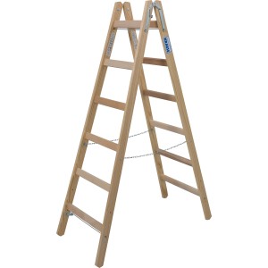 Krause Holz-Doppelleiter Stabilo, 2x6 Sprossen, braun. Holzleiter mit Ketten-Spreizsicherung.