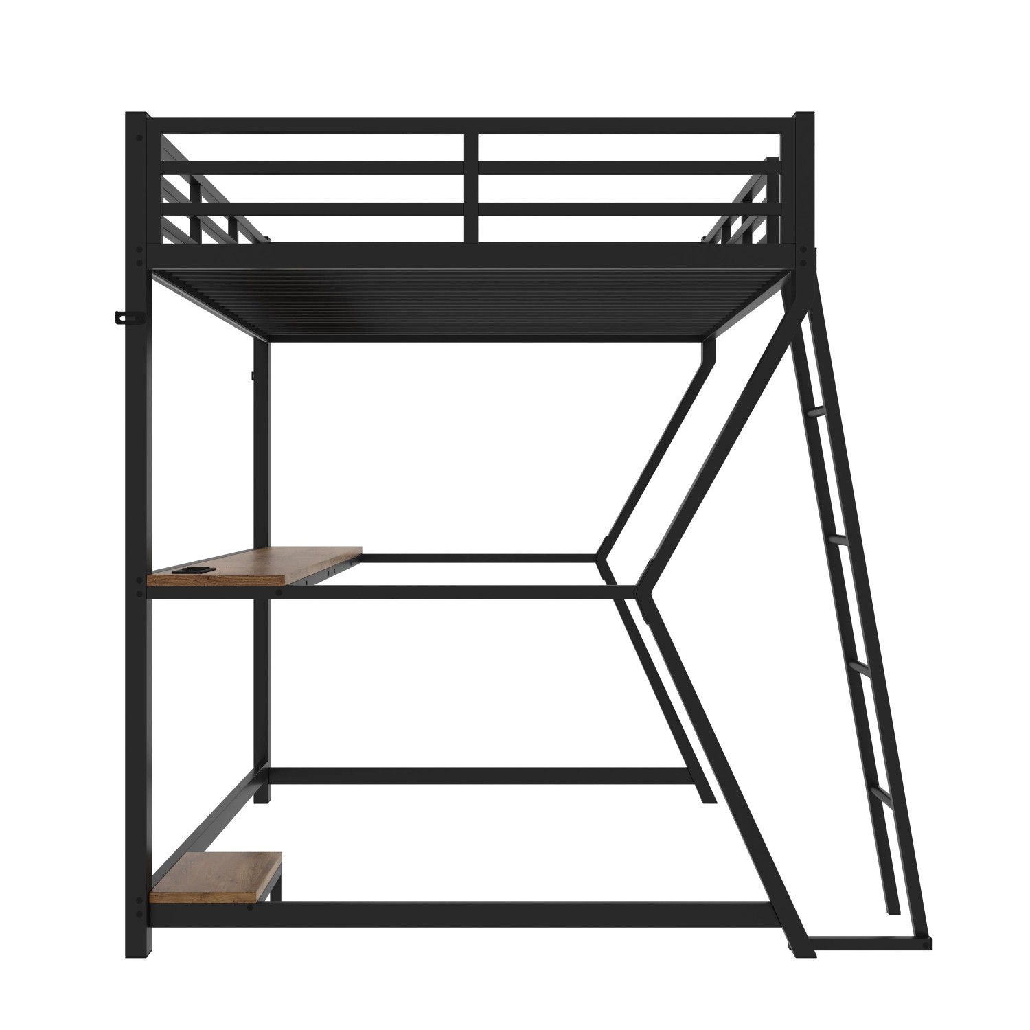 okwish Hochbett 90x200cm mit Schreibtisch und LED Leuchten Schwarz ohne Matratze