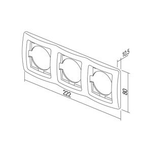 Technische Zeichnung: TEM EKONOMIK 3-fach Unterputz-Rahmen, horizontal, weiß, mit Maßen. Abdeckrahmen für Elektro-Installation.