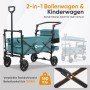 Sekey Bollerwagen mit Dach, blaugrün, faltbar, 150 kg Tragkraft, ideal für Camping und Kindertransport.