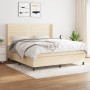 Cremefarbenes vidaXL Boxspringbett 180x200 cm mit Matratze und hohem Kopfteil.