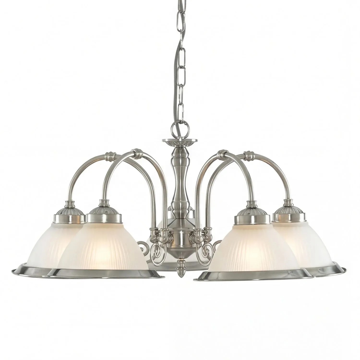 Licht-Erlebnisse Pendelleuchte Glas Metall 62 CM Breit 5-Flammig E27 Jugendstil In Silber Weiß