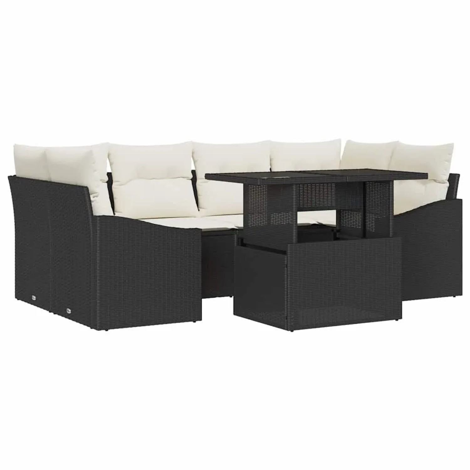 vidaXL Garten-Sofa-Set mit Kissen 7-Tlg Schwarz und Creme Poly-Rattan 3348933