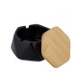 Relaxdays Tischaschenbecher Keramik Bambus Schwarz Mit Deckel 6 cm x 11,5 cm x 10,5 cm 400 g