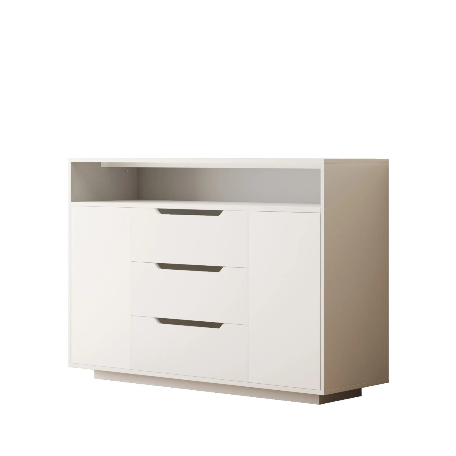 okwish Multifunktionsschrank mit Regal Schubladen Türen Wohnzimmer 120x40x85cm Weiß