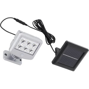 Briloner LED-Außenstrahler in Silber mit Solarpanel und Bewegungssensor.