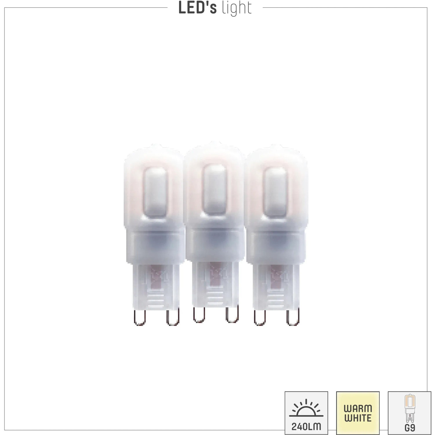 3er-Set G9 LED Leuchtmittel, 2,5W, 240lm, warmweiß für Tisch-, Schrank- und Stehlampen.
