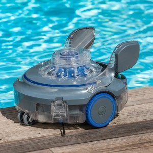 Grauer Gre Akku-Poolroboter mit 13.000 mAh für saubere Pools.