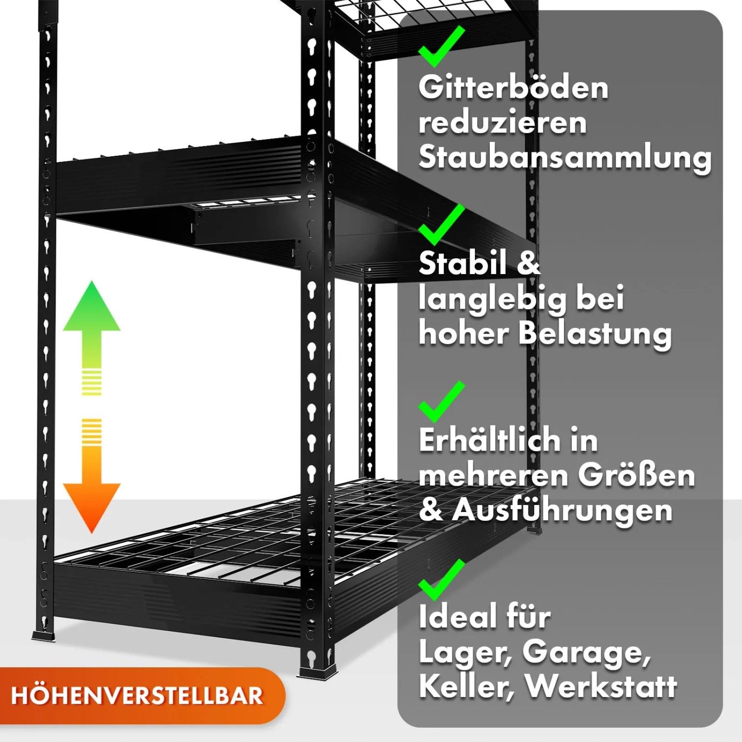Floordirekt Schwerlastregal Yukon Rivet 4 Böden Schwarz 160 x 150 x 80 cm_3