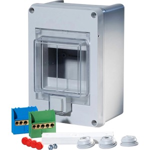 F-Tronic Aufputz-Kleinverteiler IP55, 1-reihig, 4 Module mit Zubehör.