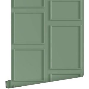 ESTAhome Vliestapete Holzwand Graugrün, 50x900cm, mit Rahmenmuster für Wohnraum.