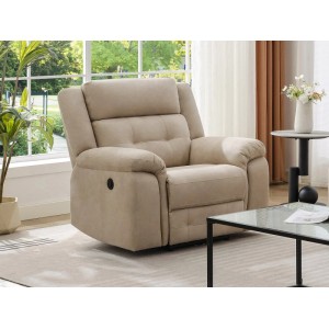 Vente-unique Relaxsessel Ortiano, elektrisch, beige Mikrofaser, im Wohnzimmer. Bequemer Einzelsessel.