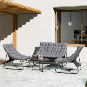 Graues Outsunny Garten Sofa Set mit Tisch und Stühlen für Terrasse oder Balkon.