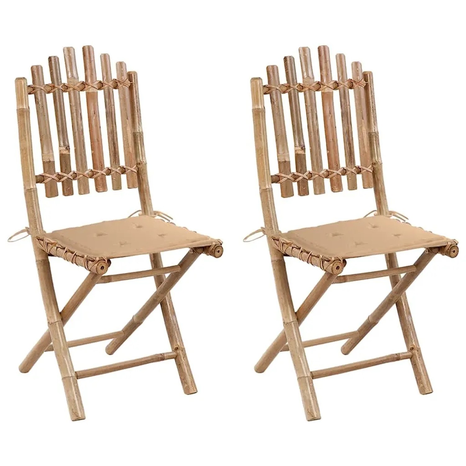 Furnicato Klappbare Gartenstühle 2er Set Mit Kissen Bambus 50x42x92 Cm Beige