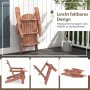 Klappbarer Costway Adirondack Gartenstuhl aus Naturholz, gefaltet an Wand gelehnt. Zeigt auch entfaltete und teilweise gefaltete Ansichten.