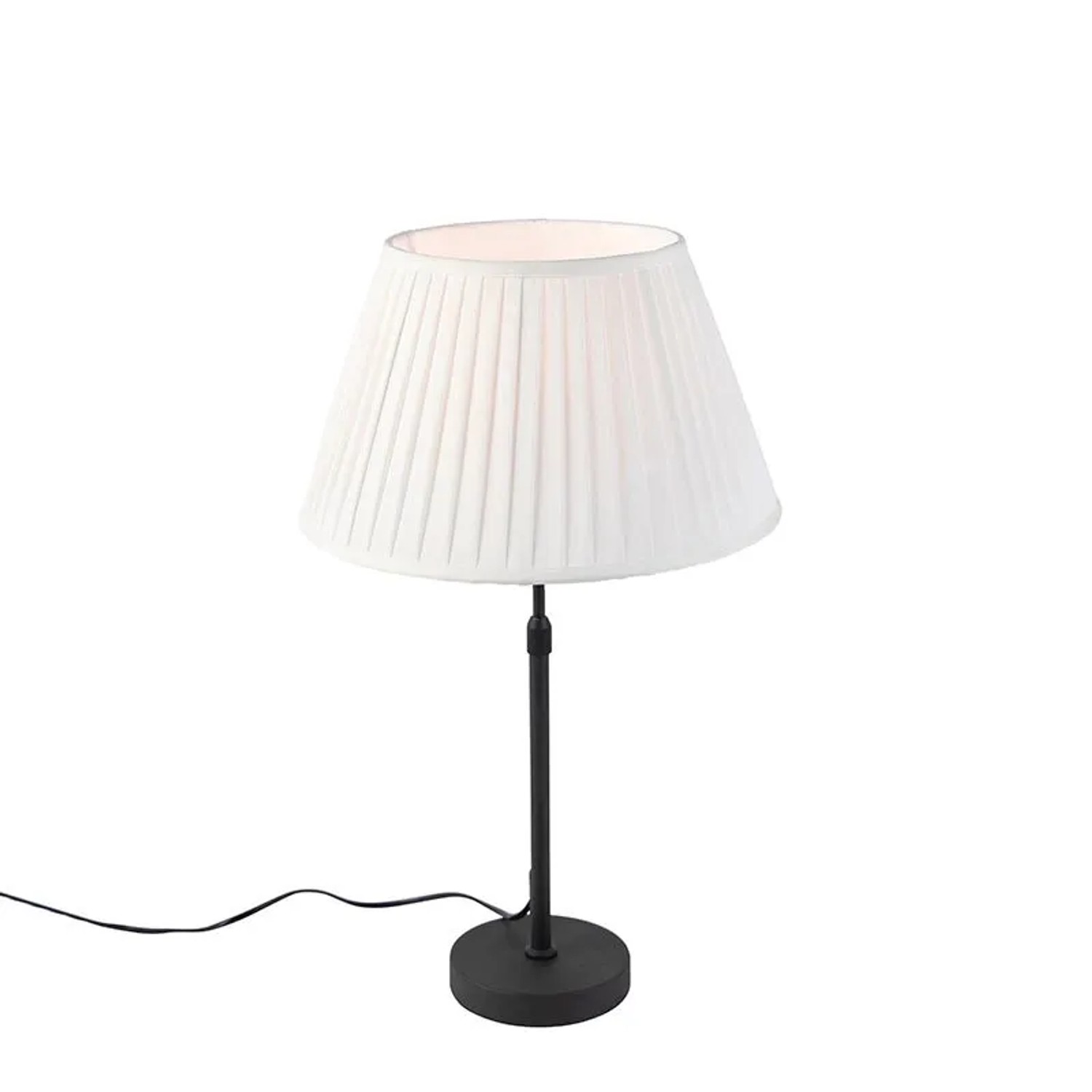 QAZQA Tischleuchte Schwarz mit Plissiertem Schirm Creme 35 cm Verstellbar Parte