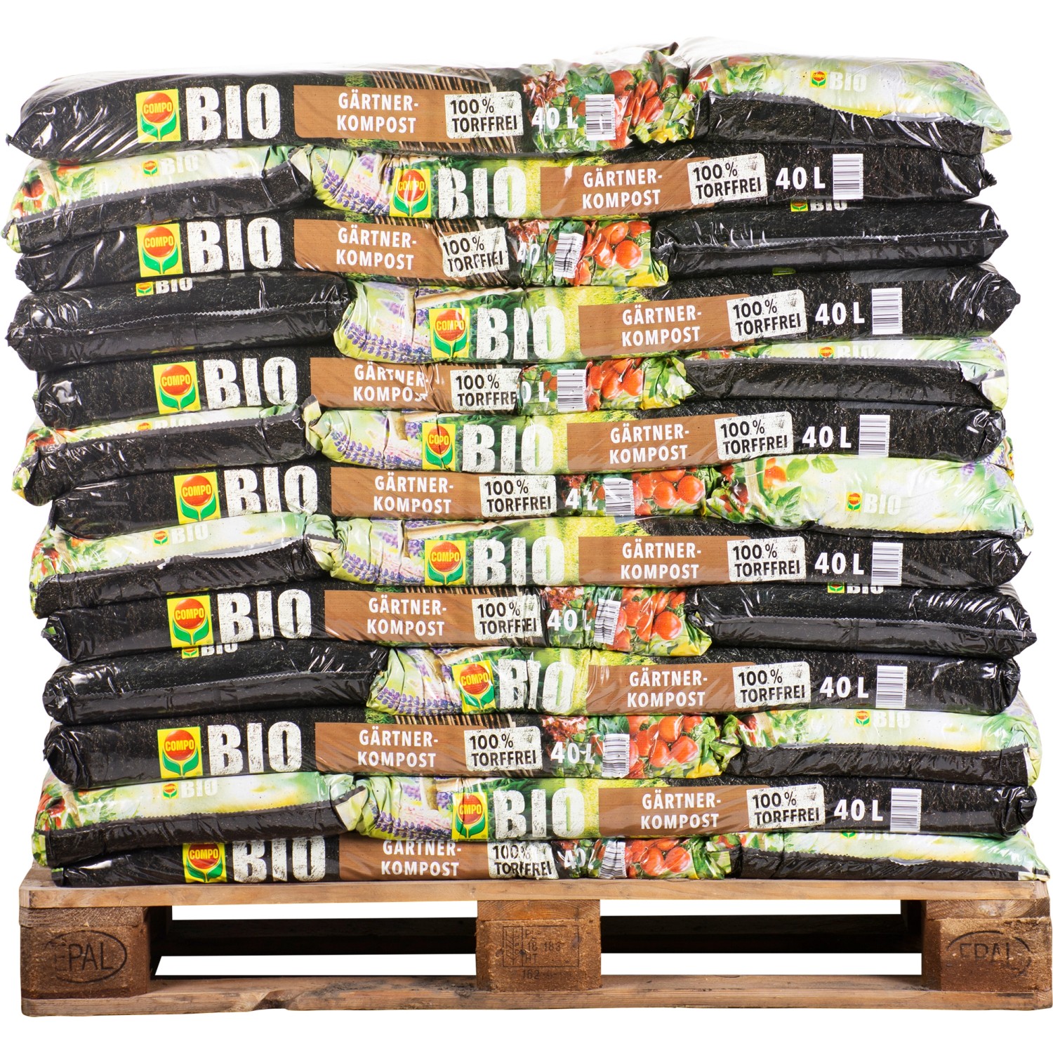 Palette Compo Bio Gärtnerkompost, 39 Säcke à 40L, torffreie Hochbeeterde.