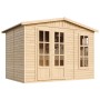 Timbela Holz-Gartenhaus M334FB+H334FBRED mit rotem Dach, 6,03 m², mit Boden.