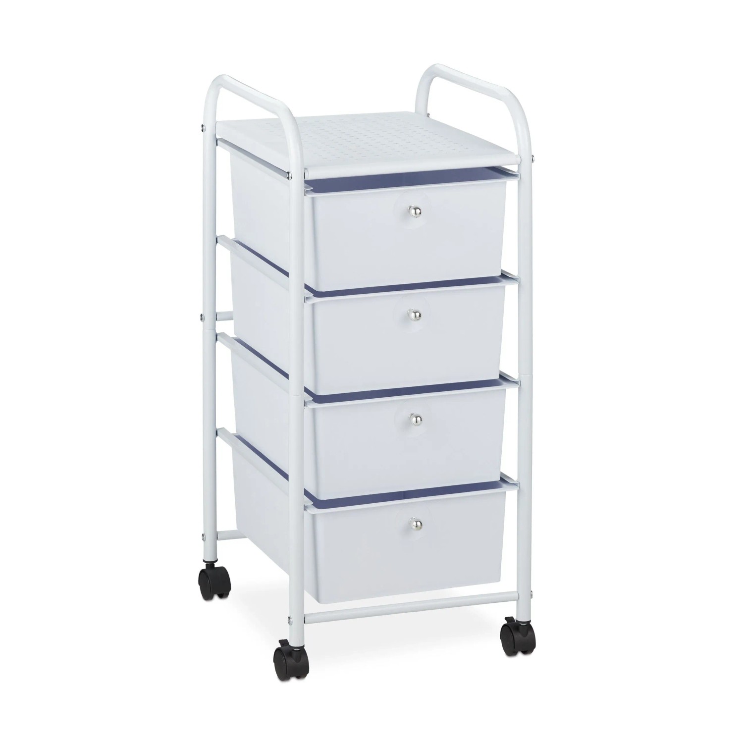 Relaxdays Badrollwagen Kunststoff und Eisen Weiß mit 4 Schubladen 74 cm x 33 cm x 39 cm 3,8 kg