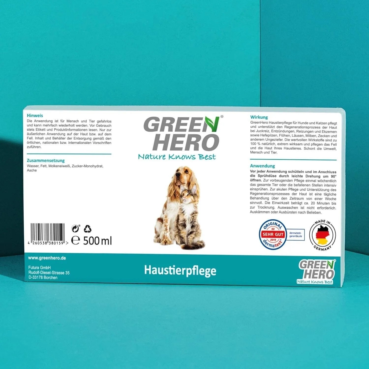 GreenHero Haustierpflege Spray zur Hautpflege bei Juckreiz und Milben.