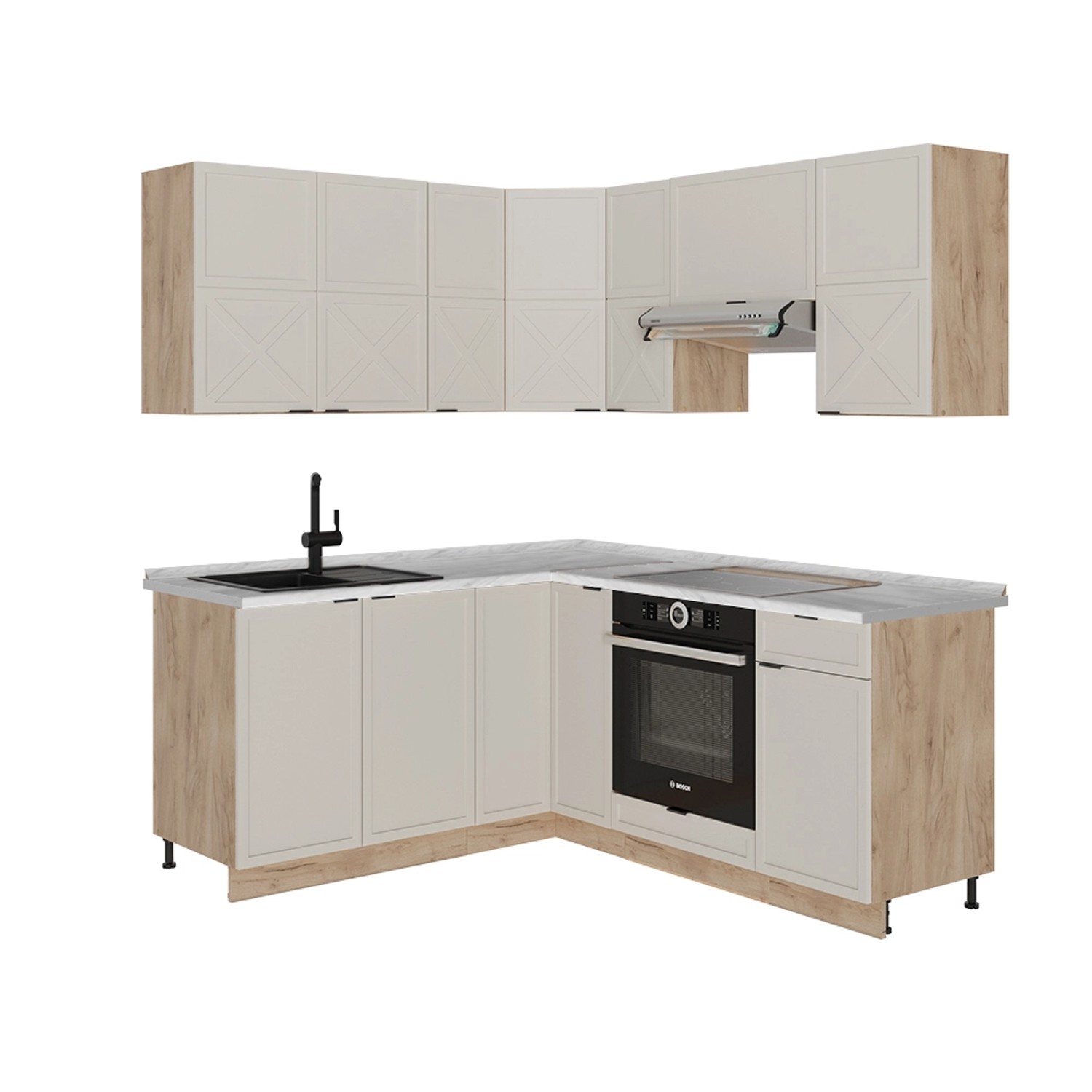 Vicco Fame-Line Eckküche GrauBeige/Goldkraft Eiche 160 x 190 cm AP Marmor günstig online kaufen