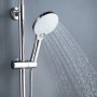 Edelstahl Duschsystem mit runder Regendusche und Handbrause im Betrieb.