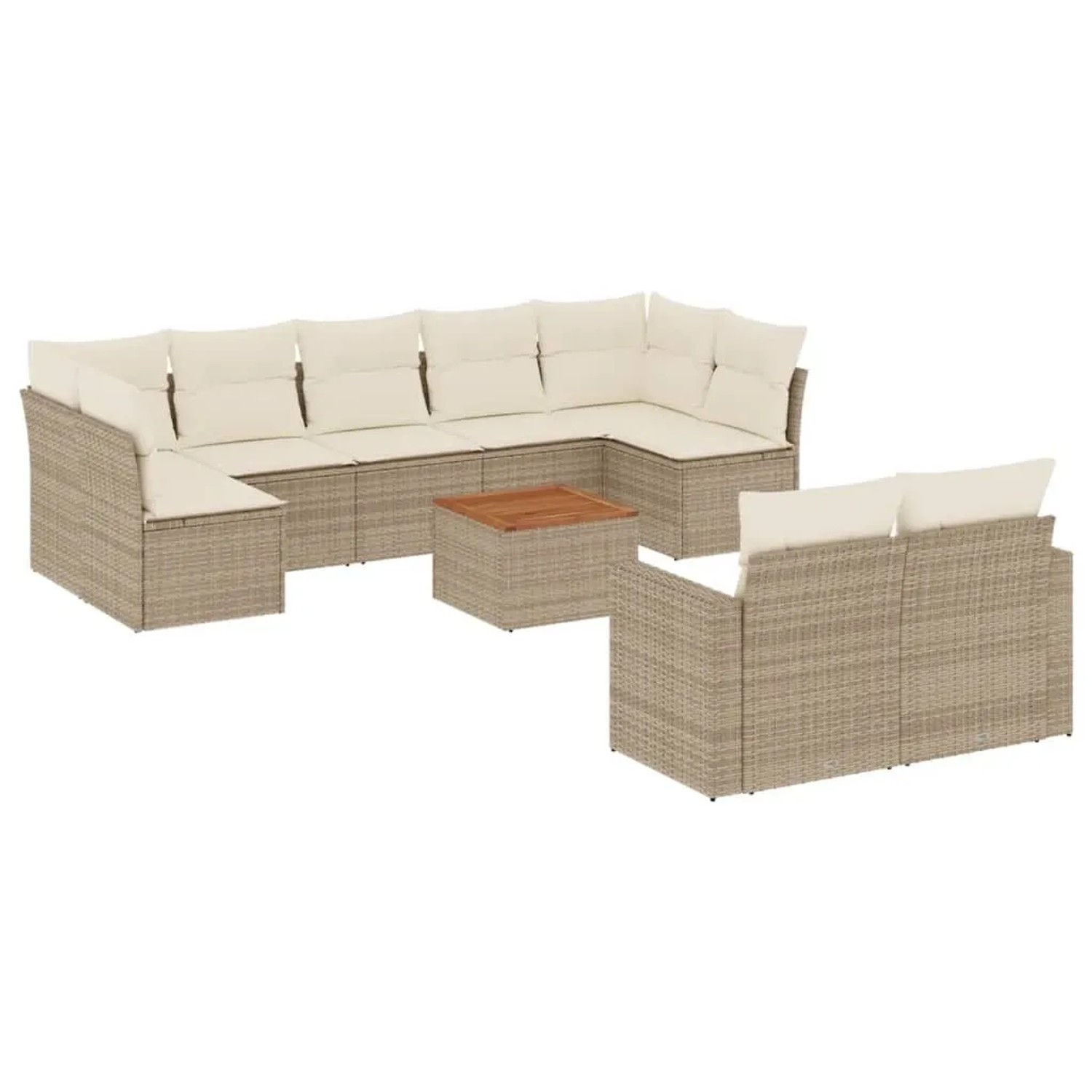 vidaXL 10-Tlg Garten-Sofagarnitur mit Kissen Beige Poly Rattan 3224273
