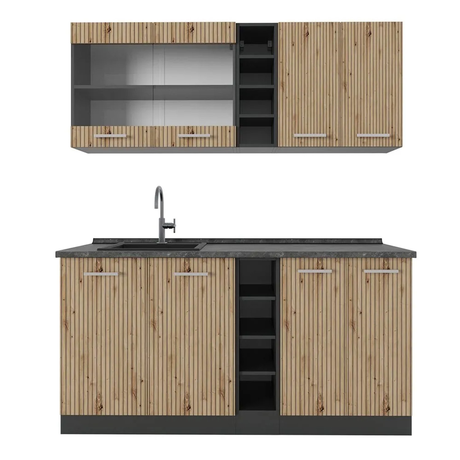 Vicco R-Line Singleküche Artisan Eiche Anthrazit 160 cm AP Anthrazit ohne E-Geräte
