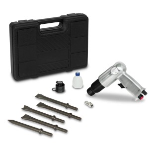 EBERTH Druckluftmeißel Set mit Koffer, 5 Meißeln, Ölbehälter und Zubehör für Bauarbeiten und Autoreparaturen.