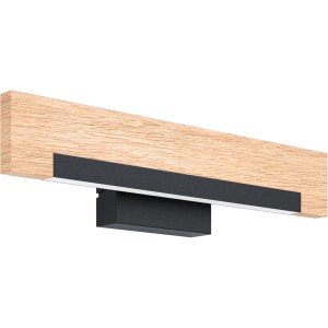 Moderne Eglo LED Wandleuchte Camacho in Schwarz-Braun mit Holzoptik.