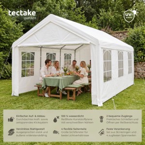 Tectake Pavillon Jasko 6 x 4 M Wasserdicht  600 x 400 x 310 cm Weiß