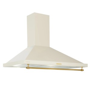 Klarstein Montblanc 90 Dunstabzugshaube, cremefarben, mit goldener Reling und LED-Beleuchtung für die Küche.