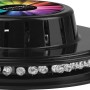 Easymaxx LED-Lichtrad Galaxy, eine schwarze Wandlampe mit bunten Lichteffekten und USB-Kabel.