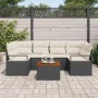 Schwarzes vidaXL Garten-Sofa-Set, 7-teilig, mit Tisch und weißen Polstern. Gartenmöbel für Terrasse und Garten.